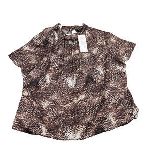 G‎ by Giuliana Women's 2X Short Sleeve Mock Neck Animal Print Blouse Top